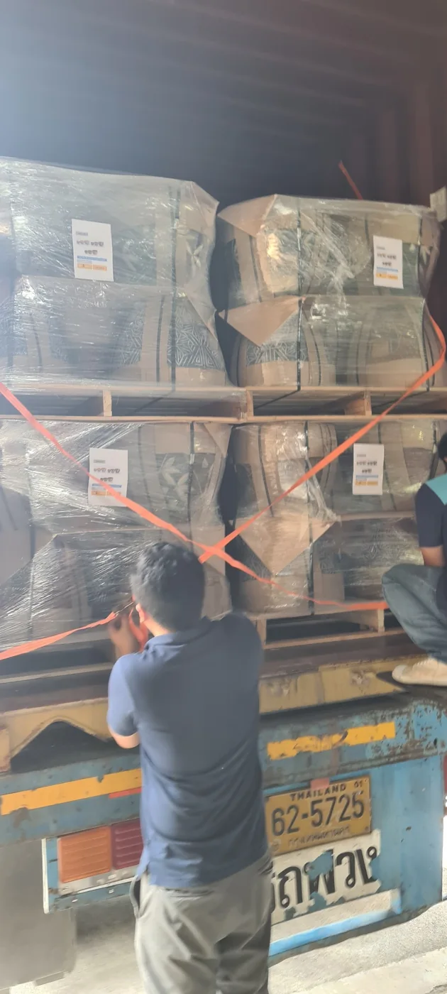 Palletized pottery secured during truck loading